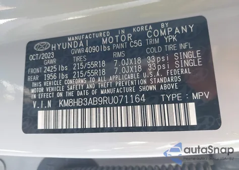 2024 Hyundai Kona Sel from USA, damaged, VIN KM8HB3AB9RU071164